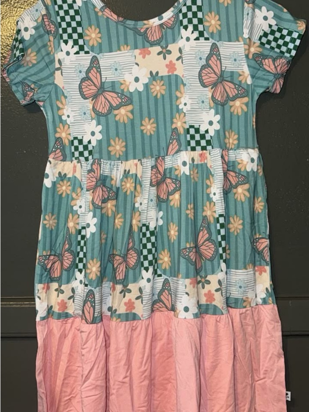 BAMBOO Teal & Pink Butterfly Patchwork Kids Dress